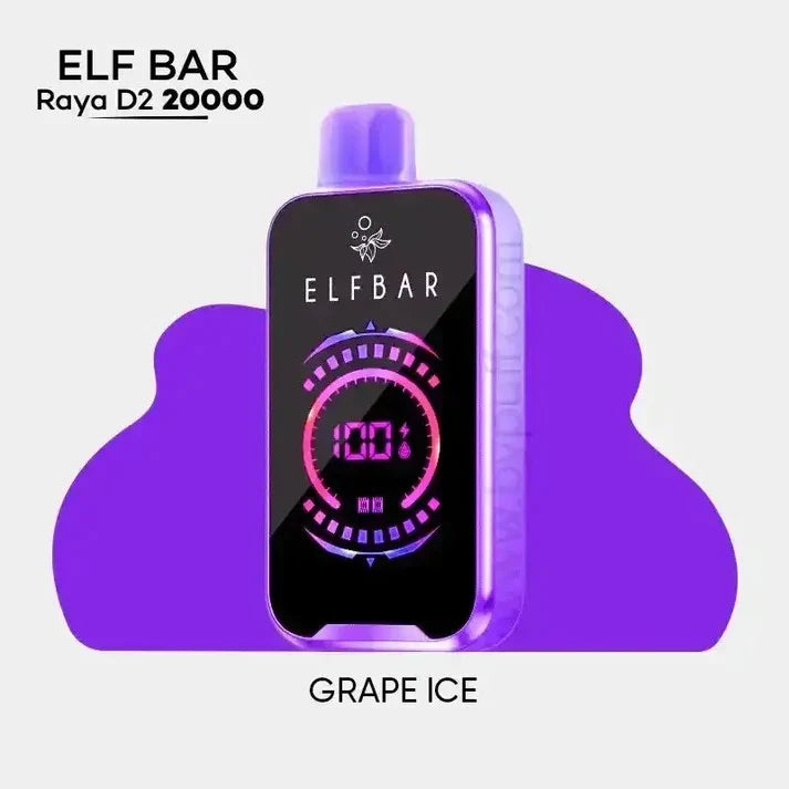 ELFBAR Raya D2 20K disposable vape in Grape Lychee, device front view