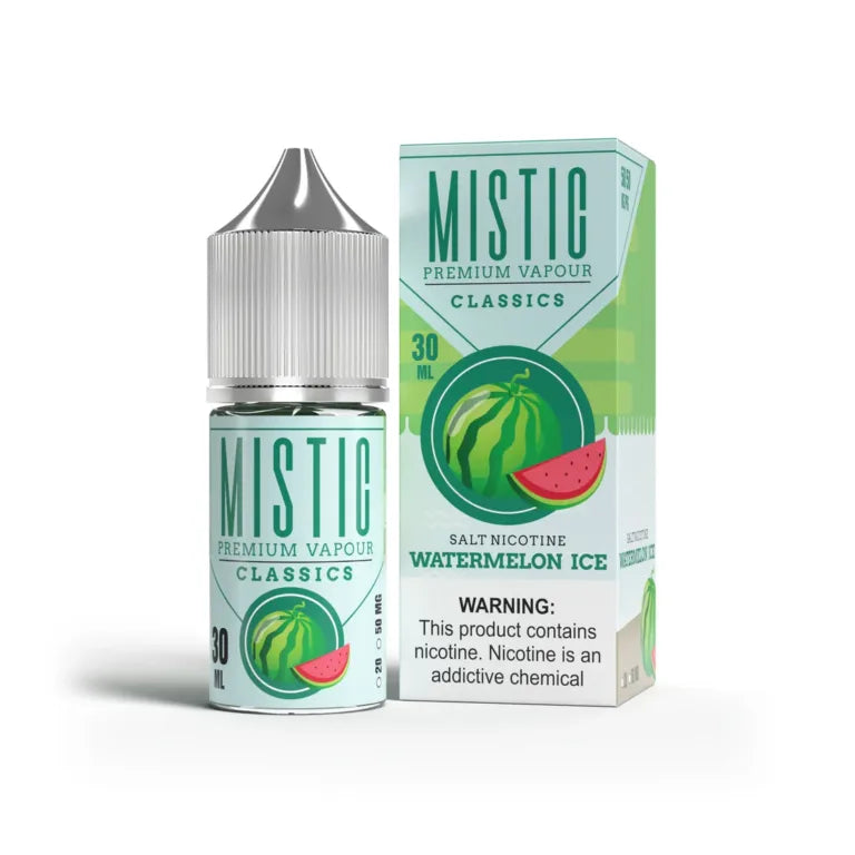 Mistic Premium Vapour Watermelon Ice 30ml nic salt bottle, front label shot