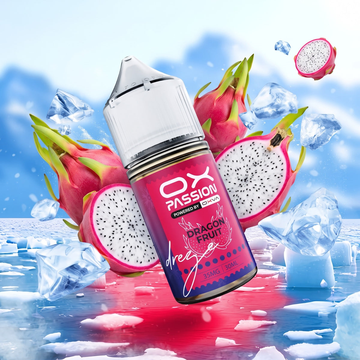 Ox Passion Dragon Fruit 30ml Nic Salt bottle, front view with flavour label