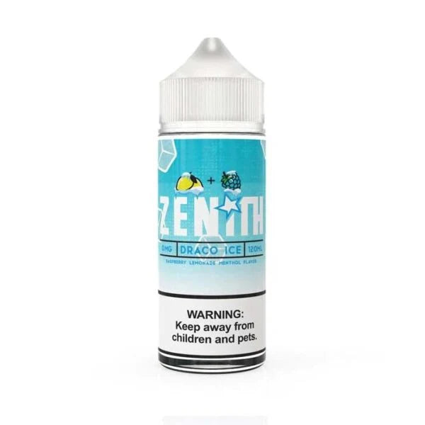 Zenith Draco On Ice 120ml freebase e-liquid bottle, front label