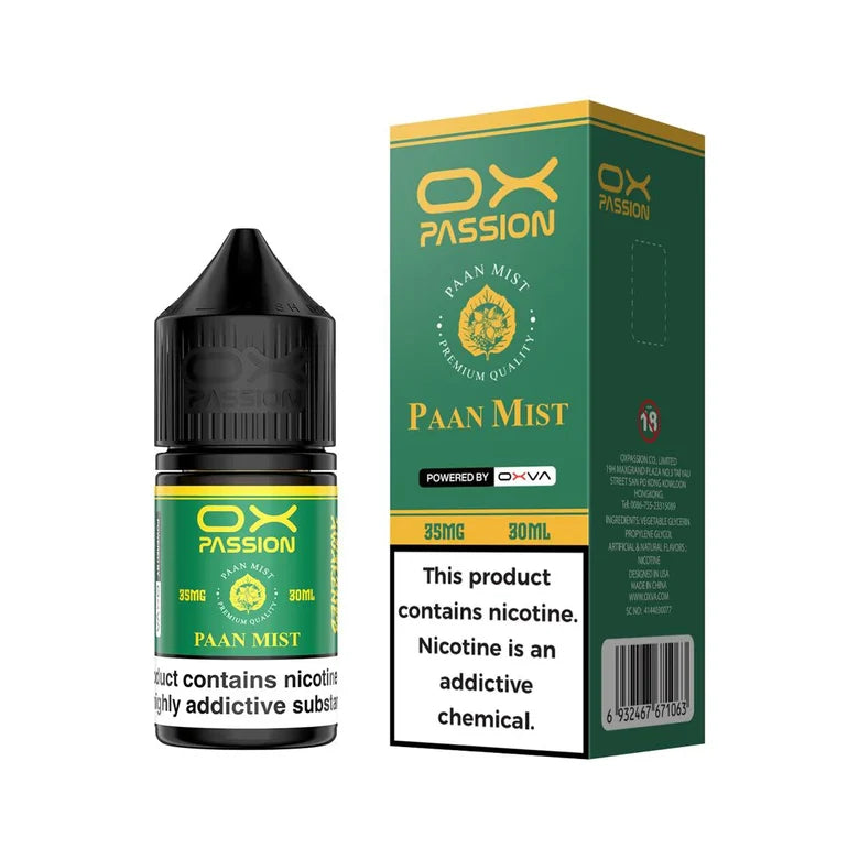 Ox Passion X-Treme Paan Mist 30ml Nic Salt bottle front label