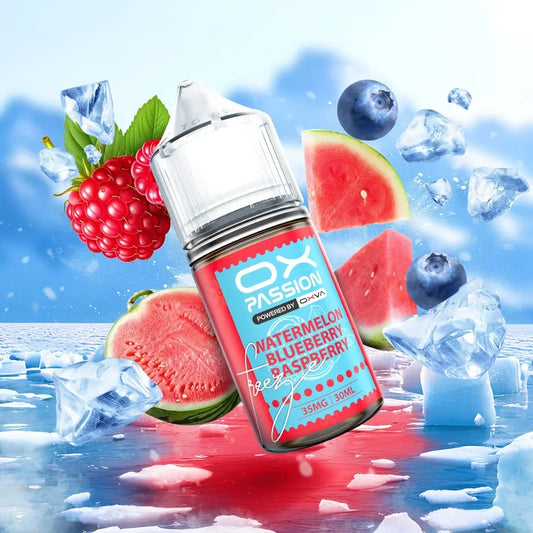 Ox Passion Watermelon Blueberry Raspberry 30ml Nic Salt bottle front label