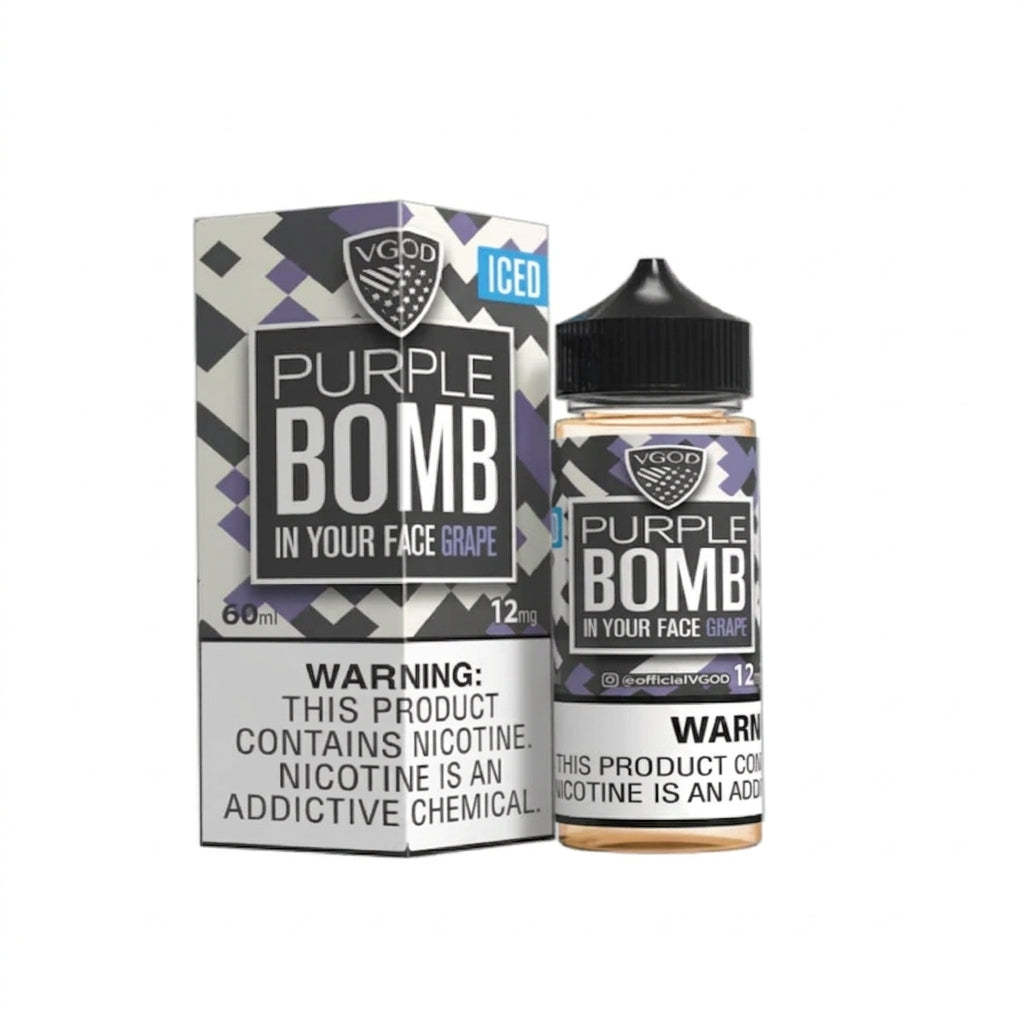 VGOD Iced Purple Bomb 60ml back label with nicotine warning