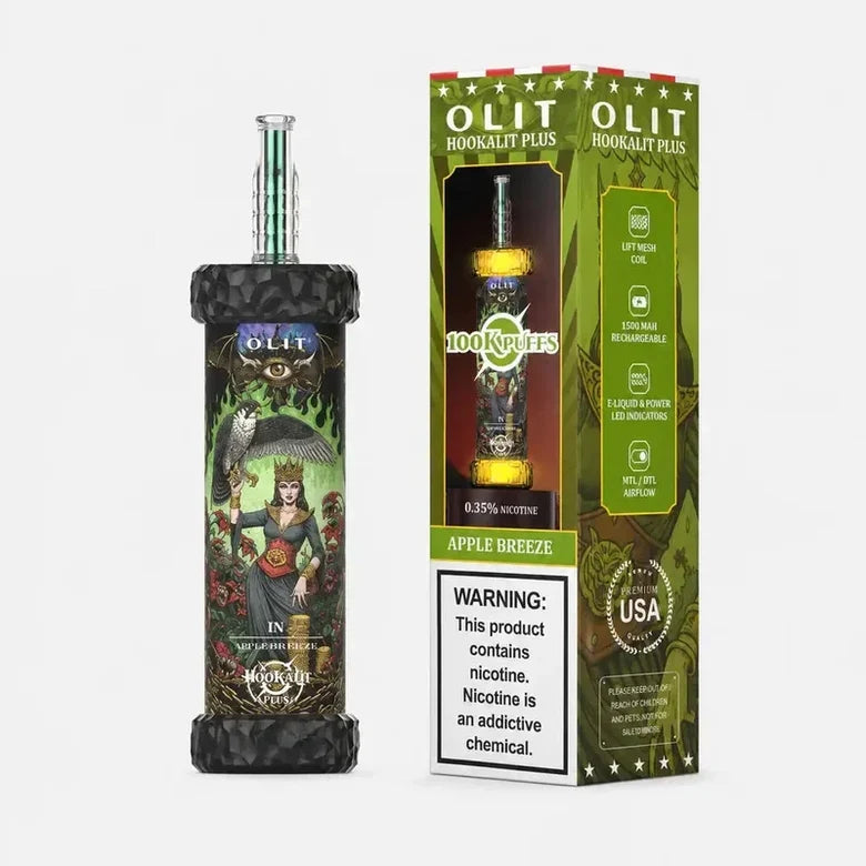 Olit Hookalit Plus 100K disposable vape in Apple Breeze, shisha-style device