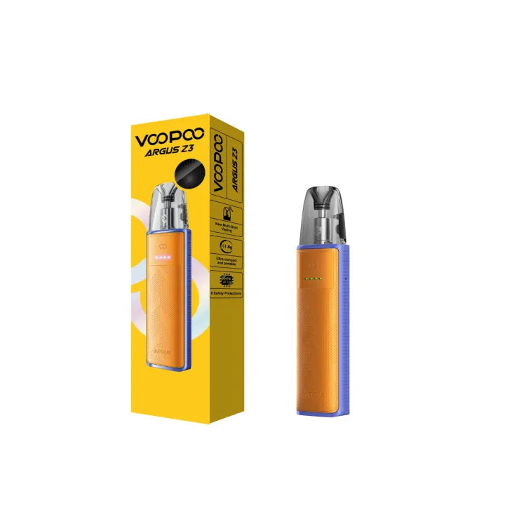 VOOPOO Argus Z3 pod kit in Blazing Orange, angled shot of the Multi-Ohm cartridge in place