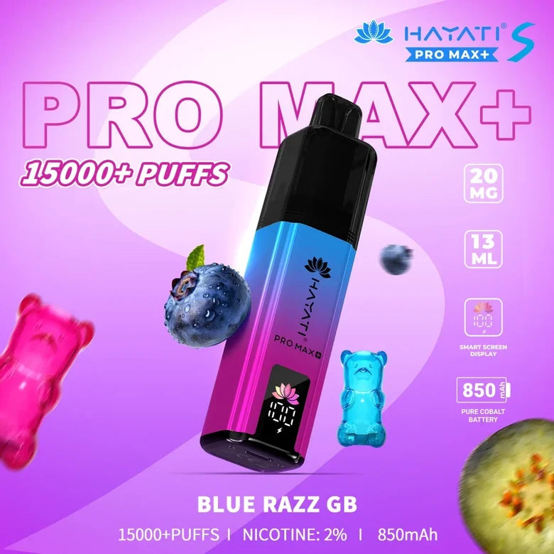 Hayati Pro Max S+ Blue Razz 15000 puffs USB-C rechargeable disposable