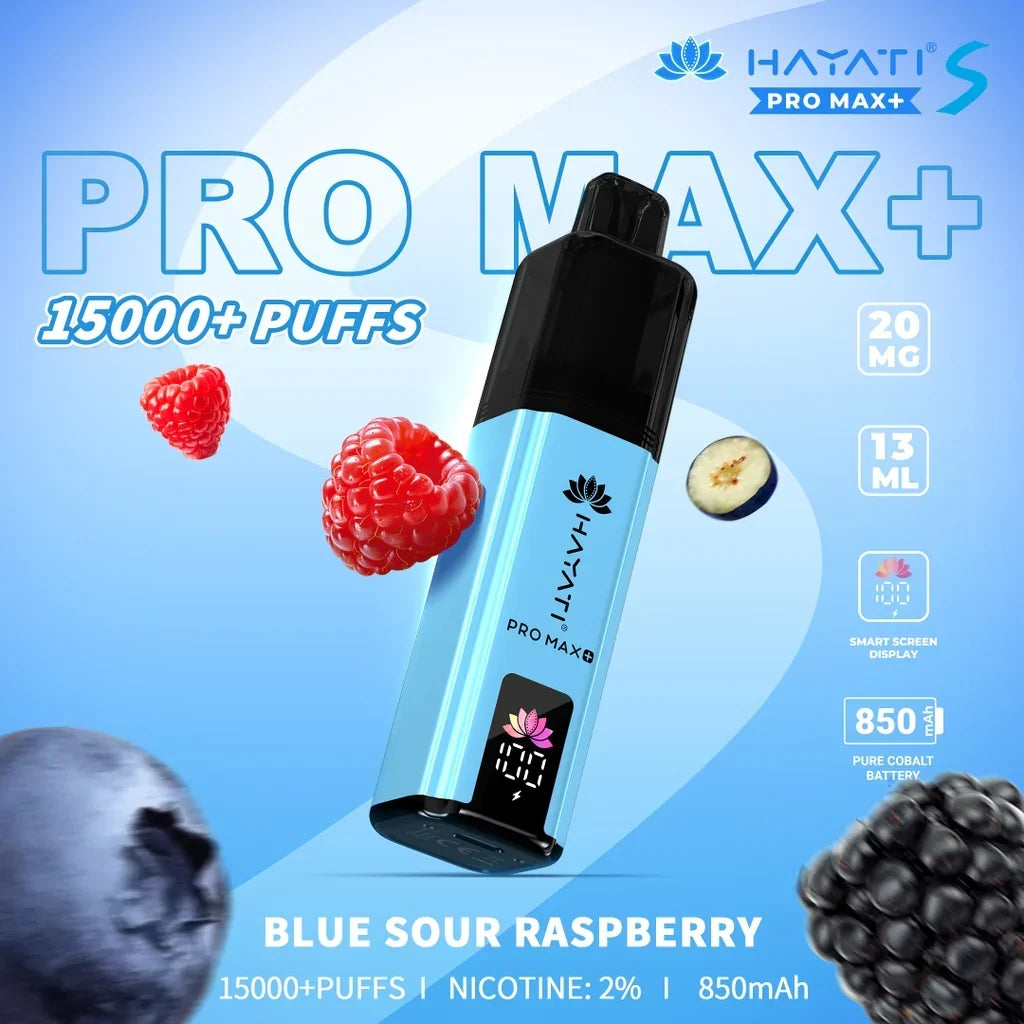 Hayati Pro Max S+ Blue Sour Raspberry 15000 puff disposable vape