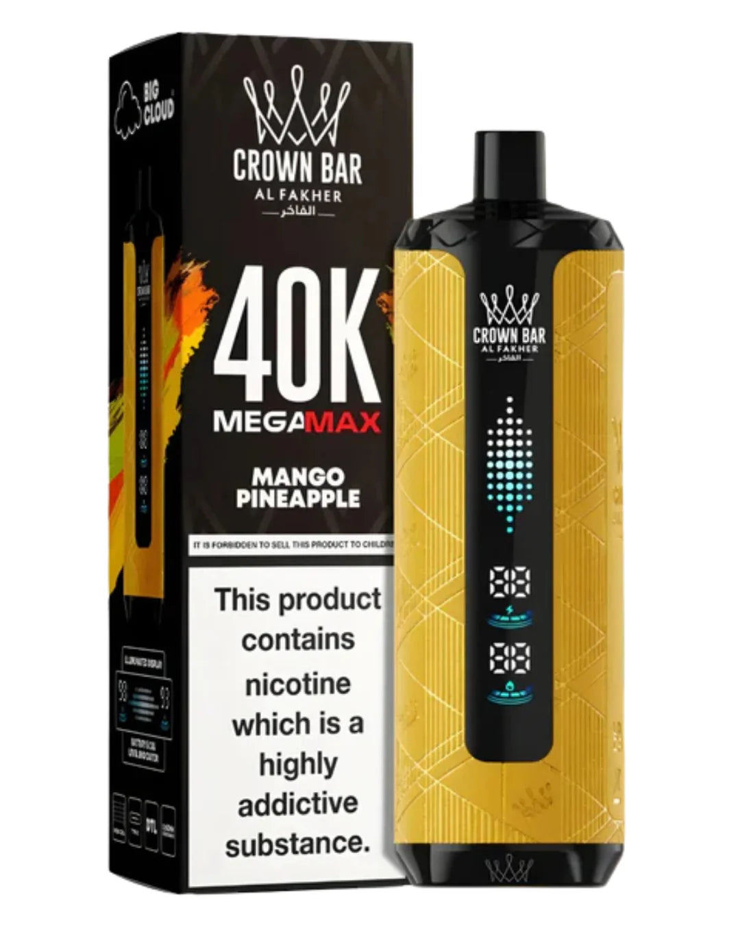 Al Fakher Mega Max Crown Bar Mango Pineapple 40000 Puffs – tropical shisha disposable vape