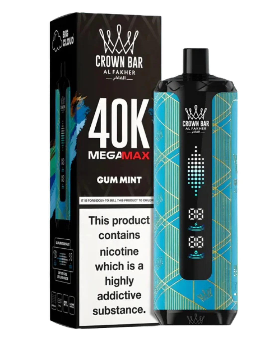 Al Fakher Mega Max Crown Bar Gum Mint 40000 Puffs – DTL disposable vape price Pakistan