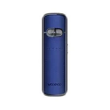 VOOPOO VMATE E pod kit in Classic Blue, angled shot of the leather accent panel