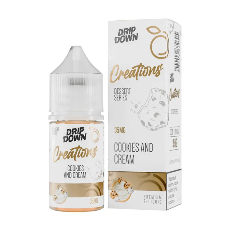 Drip Down Creations Cookies and Cream nic salt 30ml bottle, 35mg, front label