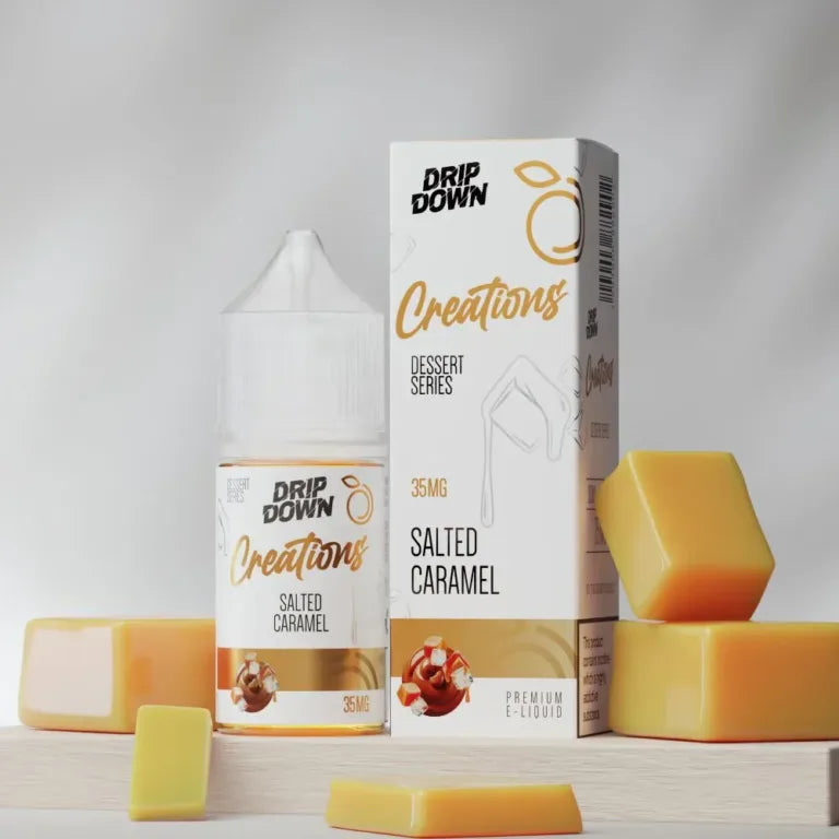 Drip Down Creations Salted Caramel nic salt 30ml bottle, 35mg, front label