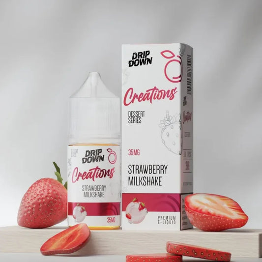 Drip Down Creations Strawberry Milkshake nic salt 30ml bottle, 35mg, front label