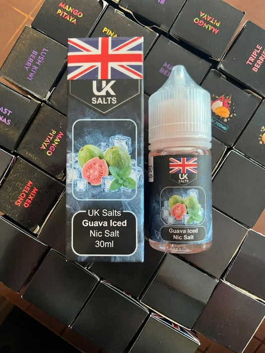 UK Salts Guava Iced 30ml nic salt bottle, front label