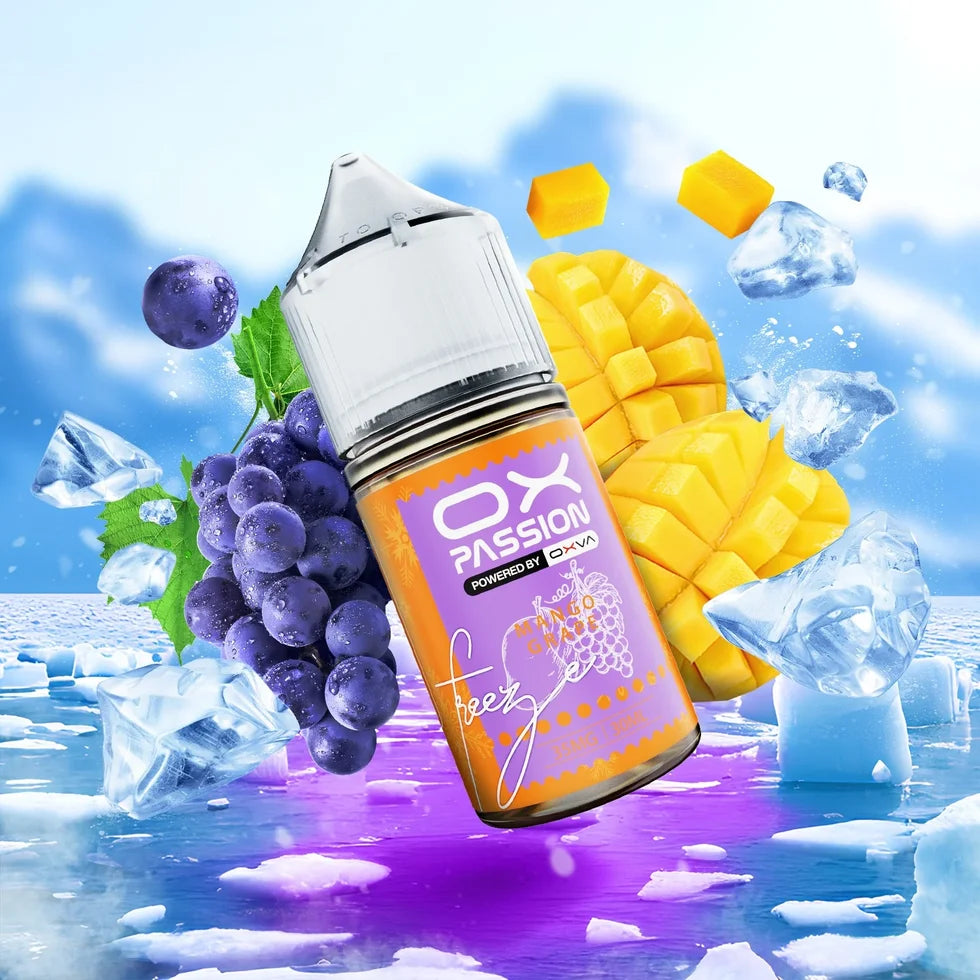 Ox Passion Mango Grape 30ml Nic Salt bottle, front view with flavour label