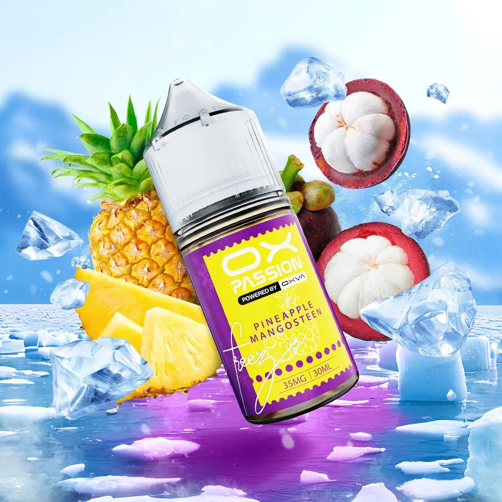 Ox Passion Pineapple Mangosteen 30ml Nic Salt bottle, product photo of the front label