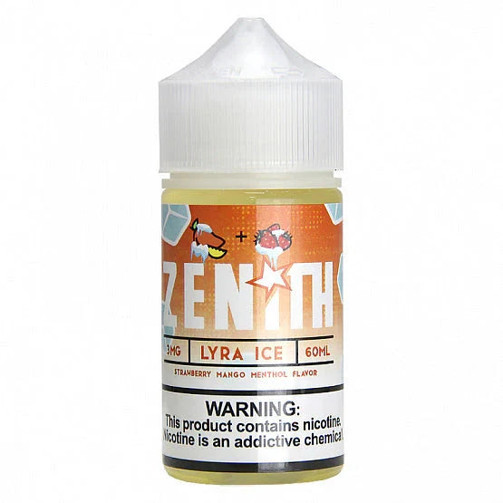 Zenith Lyra Ice 60ml mango strawberry ice e-liquid bottle, front label