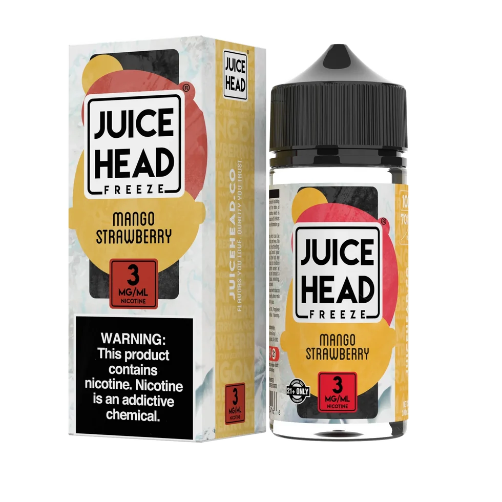 Juice Head Mango Strawberry Extra Freeze 100ml freebase e-liquid bottle, front label