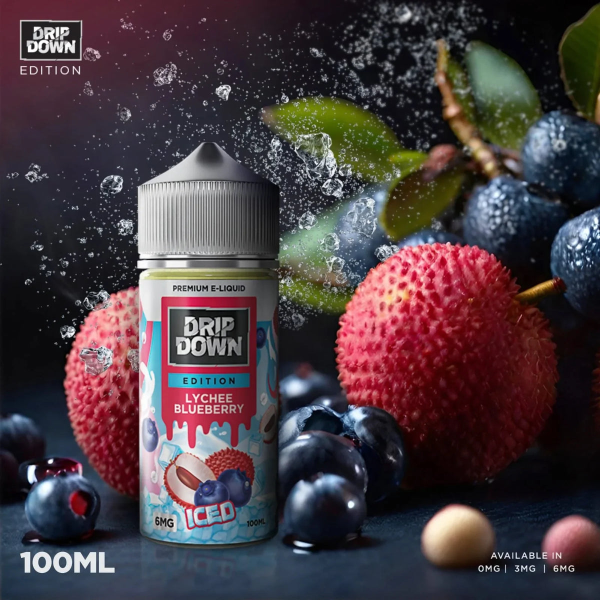 Drip Down Edition Lychee Blueberry Ice 100ml freebase bottle product photo
