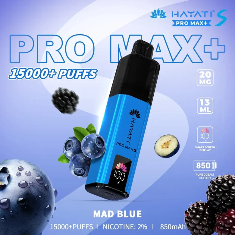 Hayati Pro Max S+ Mad Blue 15000 puff mesh coil disposable vape