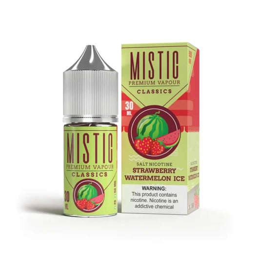 Mistic Premium Vapour Strawberry Watermelon 30ml nic salt bottle, front label shot