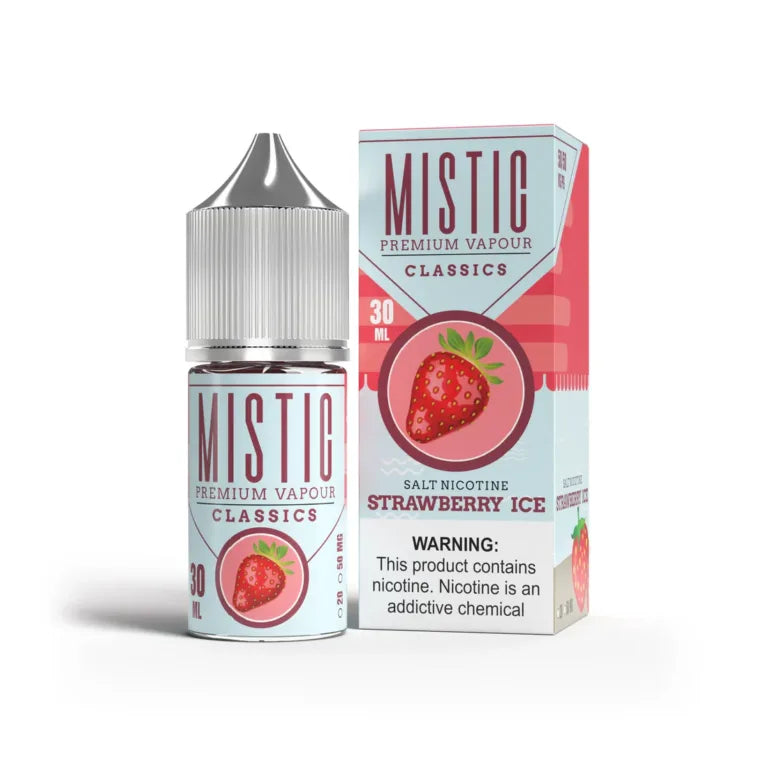 Mistic Premium Vapour Strawberry Ice 30ml nic salt bottle, front label shot