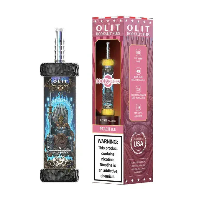 Olit Hookalit Plus 100K disposable vape in Peach Ice, shisha-style device
