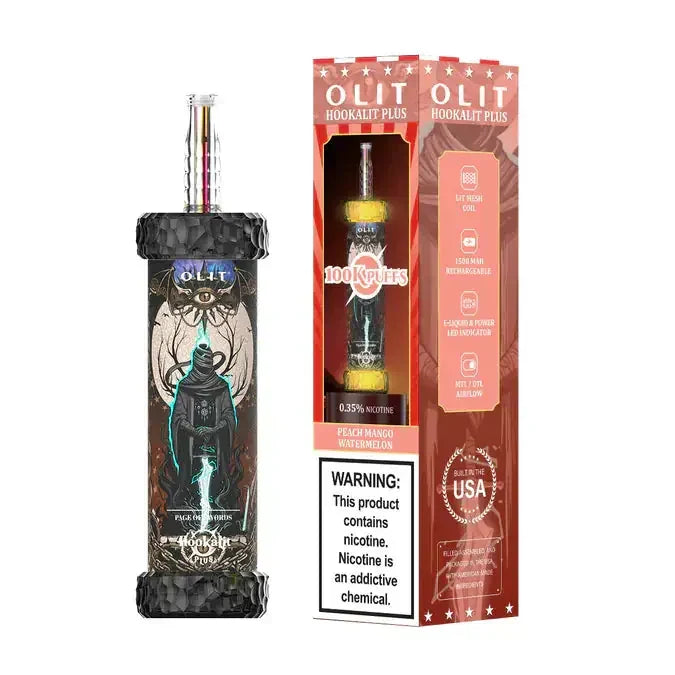 Olit Hookalit Plus 100K disposable vape in Peach Mango Watermelon, shisha-style device