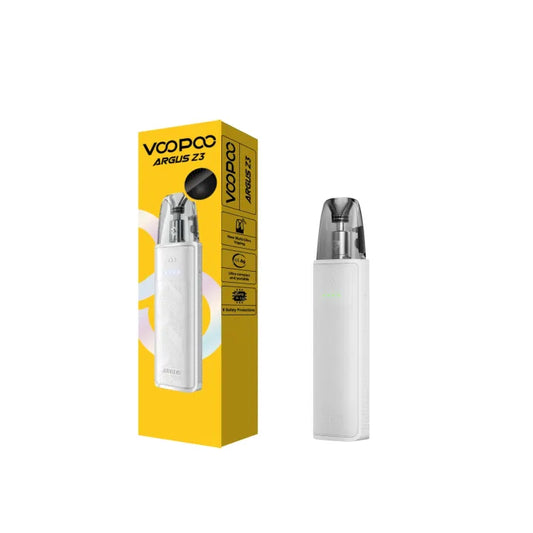 VOOPOO Argus Z3 pod kit in Pearly White, front view of the leather finish body