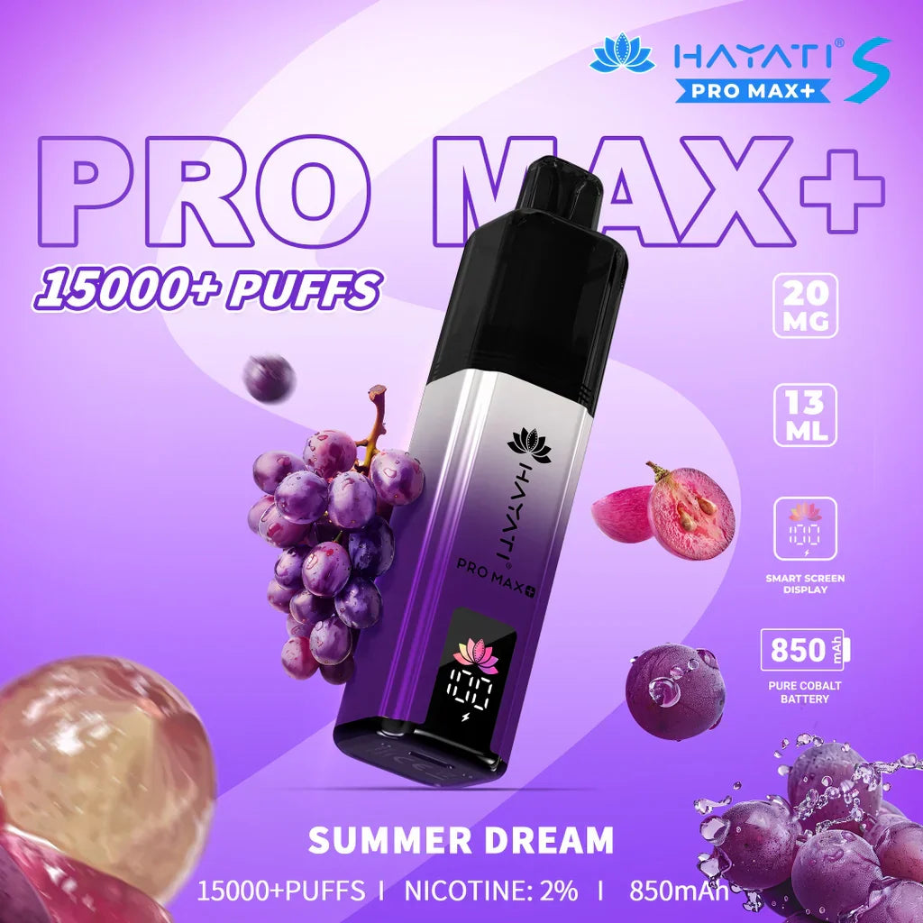 Hayati Pro Max S+ Summer Dream flavour – 15000 puffs, 20mg nicotine salt, draw-activated disposable