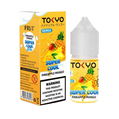Tokyo Super Cool Pineapple Mango 30ml nic salt bottle, front label