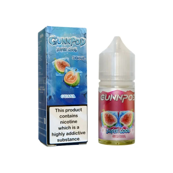 Gunnpod Super Cool Guava Ice 30ml nic salt bottle, guava flavour label