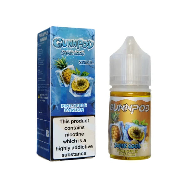 Gunnpod Super Cool Pineapple Passion Ice 30ml nic salt bottle, tropical fruit label