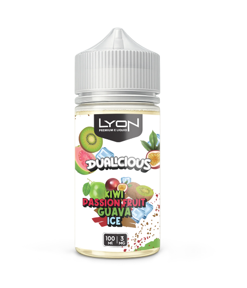 Lyon Kiwi Passion Fruit Guava Ice 100ml 3mg freebase e-liquid bottle, Dualicious series