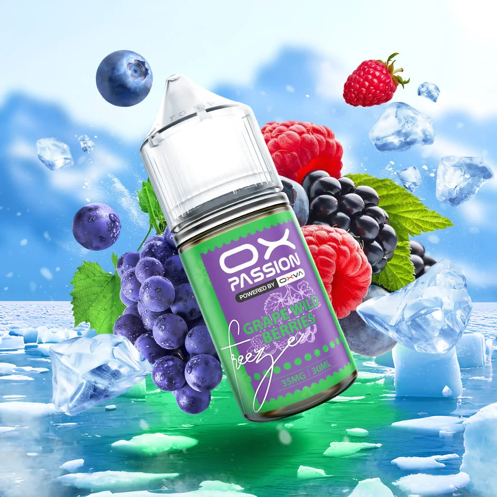 Ox Passion Grape Wild Berries 30ml Nic Salt bottle, front view with flavour label