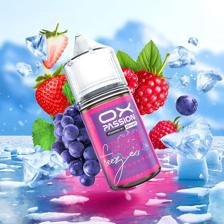 Ox Passion Strawberry Raspberry Grape 30ml Nic Salt bottle front label