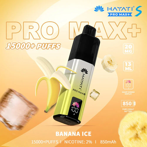 Hayati Pro Max S+ 15000 Puffs Disposable Vape – Banana Ice flavour, USB-C rechargeable, Pakistan