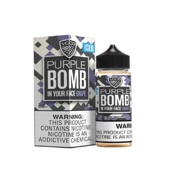 VGOD Iced Purple Bomb 60ml carton front showing the Iced Bomb line branding